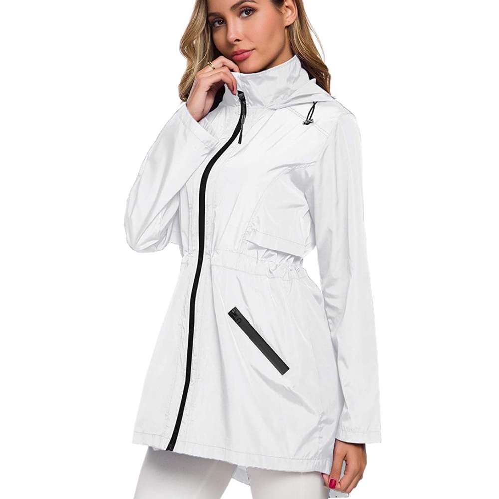 White rain coat cinch waist
